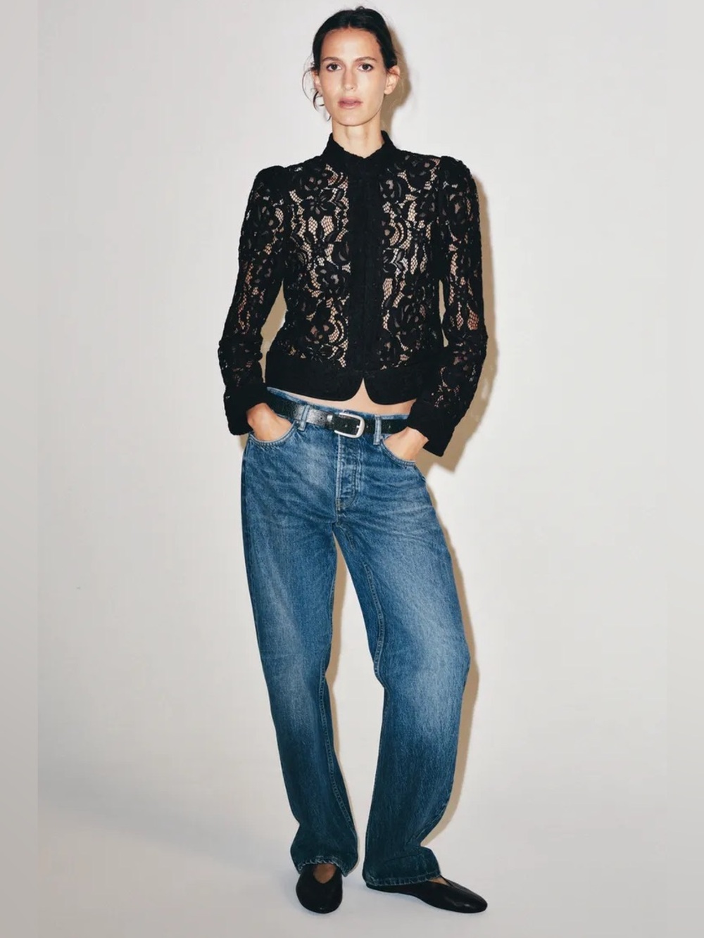 Zara ZW Collection Black Lace Cropped Blazer